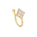 Golden U-shaped non-piercing nose clip with diamond-like zircon flower in rhombic base - Diamond-shaped Floral Design / Gold (EGJ0093)