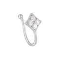 Silver non-pierced U-shaped nose cuff featuring a geometric diamond shape with micro zircons - Diamond-shaped Floral Design / Silver (EGJ0093)