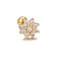 Golden flower helix piercing stud with 8-petal zircon cluster and screw ball back - Flower Style (EGD0893) / Gold