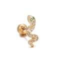 Orecchino a perno a forma di serpente dorato con zirconi e gemme verdi negli occhi - Stile Serpente (EGD0186) / Oro