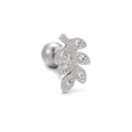 Orecchino a foglia in argento per cartilagine con zirconi e chiusura a sfera a vite - Stile Foglia (EGD1000) / Argento
