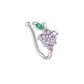 Grape-shaped non-piercing nose cuff with purple zircons and green leaf detail - Silver (EGJ0101)