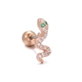 Orecchino a serpente in oro rosa con occhi verdi e pavé di zirconi bianchi luccicanti - Stile Serpente (EGD0186) / Oro rosa