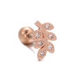 Orecchino a foglia in oro rosa con zirconi e chiusura a sfera liscia a vite - Stile Foglia (EGD1000) / Oro rosa