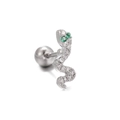 Orecchino a serpente in argento con zirconi bianchi e occhi verdi con chiusura a vite - Stile Serpente (EGD0186) / Argento
