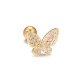 Detailed macro view of a gold butterfly earring with micro-pave cubic zirconia crystals - Pave Diamond Wing Butterfly (EGD0915 Gold)