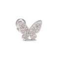 Macro detail of silver butterfly ear stud featuring sparkling cubic zirconia stones - Pave Diamond Wing Butterfly (EGD0915 White K)