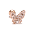 Macro detail of rose gold butterfly ear stud with white zircon and screw ball back - Pave Diamond Wing Butterfly (EGD0915 Rose Gold)
