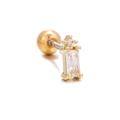 Golden piercing stud featuring a rectangular clear zircon and screw ball back - Rectangle Style (EGD0278) / Gold