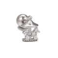 Silver carousel stud earring with micro-set white zircon and polished finish - Carousel Style (EGD0773) / Silver