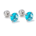 Dettaglio di orecchini con zircone blu, montatura a quattro griffe e chiusura a vite - 3mm / Stile Tondo Blu (EGD1740)