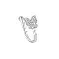 Silver flower nose clip with micro-inlaid zircons and U-shaped non-piercing design - Silver (EGJ0102)