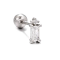 Sliver stainless steel cartilage stud earring with double zircon stones and ball back - Rectangle Style (EGD0278) / Silver