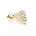 Golden heart stud earring with half-side white zircons and ball screw back design - Heart Style (EGD0208) / Gold