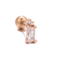 Rose gold stainless steel stud earring with rectangular clear zircon and screw ball back - Rectangle Style (EGD0278) / Rose Gold