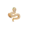 Gold snake cartilage stud with white zircon pavé and green gem eyes for women - Snake Style (EGD0185) / Gold