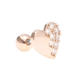 Rose gold heart stud earring with half polished finish and half micro-paved zircons - Heart Style (EGD0208) / Rose Gold
