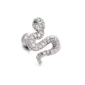 Silver snake cartilage stud with white cubic zirconia and green gem eyes for women - Snake Style (EGD0185) / Silver