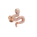 Rose gold snake cartilage earring with white zircons and green crystal eyes - Snake Style (EGD0185) / Rose Gold