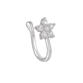 Silver flower non-pierced nose clip with micro-paved cubic zirconia in U-shape design - Silver (EGJ0095)