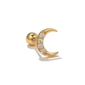 Golden crescent moon ear stud featuring inlaid sparkling zircons and a secure screw back ball - Moon Style (EGD0674) / Gold