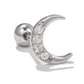 Silver crescent moon stud earring with micro-set zircons and secure ball screw back - Moon Style (EGD0674) / Silver