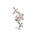Close-up of triple silver butterfly ear cuffs with iridescent glitter inlaid wings - Vertical Triple Butterfly (EGD0881 White K)