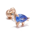 Detailed close-up of rose gold dinosaur cartilage stud with blue pear-shaped zircon stone - Little Dinosaur Style (EGD0022 Rose Gold)