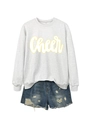 Detail von grauem Cheer-Sweatshirt mit Jeans-Shorts und abgenutzten Riss-Details - S / Off-White