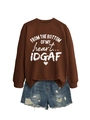Detail of a brown sweatshirt with white heart slogan print and ripped denim shorts - Coffee (White Print)