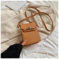 Braune Mini-Handytasche mit Kreuzmaserung und silbernem Drehverschluss für Damen - Braun