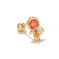 Golden astronaut stud earring with vibrant orange cubic zirconia and screw ball back - Gold Astronaut (EGD1461)