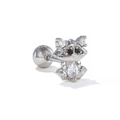 Silver stainless steel raccoon ear stud with sparkling white and black cubic zirconia - Silver Raccoon (EGD1462)