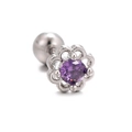 Paarse bloem tragus piercing in zilveren afwerking met fonkelende zirkoon kern - Paarse bloem met zes bladeren (EGD0834) / Zilver