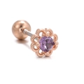 Roségouden bloem helix oorknopje met paars kristal en een veilige schroefsluiting - Paarse bloem met zes bladeren (EGD0834) / Roségoud
