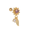 Gouden helix piercing met paarse zirkoon ster en een verfijnde blad hanger detail - Vintage Ster Blad (EGD0955) / Goud