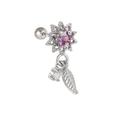Zilveren oorkraakbeenpiercing met roze stersteen en hangend blaadje voor vrouwen - Vintage Ster Blad (EGD0955) / Zilver