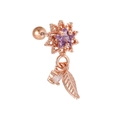 Roségouden kraakbeenpiercing met paarse stersteen en veren hangers - Vintage Ster Blad (EGD0955) / Roségoud