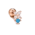 Rose gold dinosaur stud earring with sparkling zircons and turquoise stone inlay - Flower Style (EGD0768 Rose Gold)