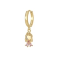 Detail of a gold hoop earring with a princess charm and pink gemstones - Sweet Princess Style (EK00127) / Gold