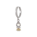 Close-up of silver drop earrings featuring a cartoon character with yellow heart crystals - Princess Girl Style (EK00125) / Silver