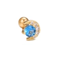 Golden crescent moon ear stud with sparkling blue zircon and clear accents - Crescent Main Stone Style (EGD0924 Gold)