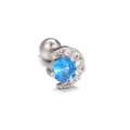 Silver moon cartilage stud earring with blue zircon and stainless steel screw back ball - Crescent Main Stone Style (EGD0924 Silver)