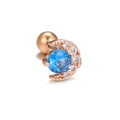Rose gold moon stud earring featuring a round blue zircon and sparkling white stones - Crescent Main Stone Style (EGD0924 Rose Gold)