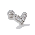 Macro shot of silver heart tragus stud with micro-pave cubic zirconia and screw-ball back - Silver Heart Style (EGD0992)