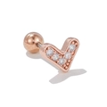 Detail of rose gold heart cartilage stud earring with micro-set white zircon stones - Rose Gold Heart Style (EGD0992)
