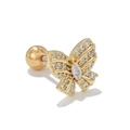 Macro detail of gold butterfly cartilage stud with micro-pushed cubic zirconia stones - Gold Butterfly Style (EGD0468)