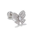 Detailed close-up of a butterfly ear stud with pavé-set zircons and a secure screw ball back - Silver Butterfly Style (EGD0468)