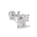 Detailed view of silver rabbit ear stud with sparkling zircons and ball screw back - Bee Shape Silver (EGD0991)