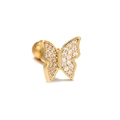 Golden butterfly cartilage stud earring with cubic zirconia wings and screw ball back - Agile Wings Butterfly (EGD0916 Gold)
